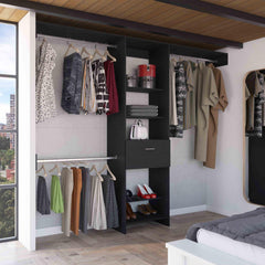 Oasis 250 Closet System, Five Open Shelves, One Drawer, Three Metal Rods -Black