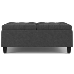 Aeneas 40 inch Wide Large Square Coffee Table Storage Ottoman in Slate Grey Linen Look Fabric