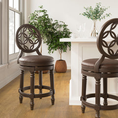 26" Wood Counter-Height Bar Stool with Back and Swivel Upholstered Seat, 1PC