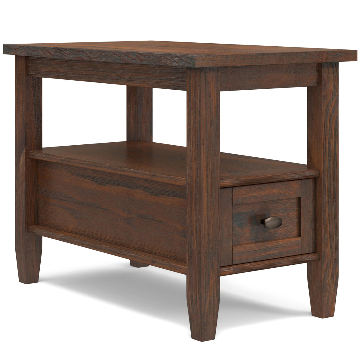 Warm Shaker Solid Wood 14 inch Wide Transitional Narrow Side Table in Distressed Charcoal Brown