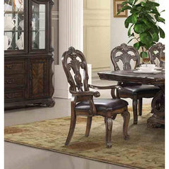 Traditional Style 2pc Arm Chair Ornate Corbels Dark Brown Finish Dining Room