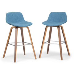 Aura 28 inch Seat Height Bentwood Counter/Bar Height Stool in Medium Blue Linen Look Fabric (Set of 2)