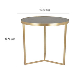 20 Inch Plant Stand Table, 3 Legged Metal Base, Gray Marble, Gold Finish