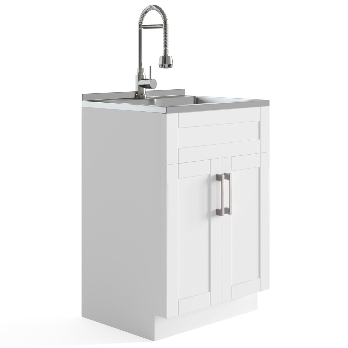 Clytemnestra - Deluxe 24" Laundry Cabinet with Faucet and Stainless Steel Sink - Pure White