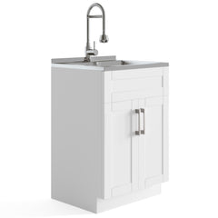 Clytemnestra - Deluxe 24" Laundry Cabinet with Faucet and Stainless Steel Sink - Pure White