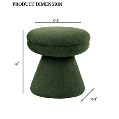 Green Finish Contemporary 1pc Round Top Accent Stool Teddy Fabric Pedestal Base Mushroom Shape Design Primary Living Room