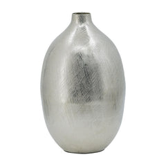 Pandora 14 Inch Modern Vase, Metal, Tall Curved Shape, Bottleneck, Silver