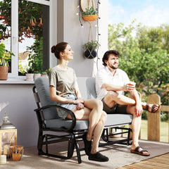 Outdoor Glider Bench, 2-Person Patio Rocker Loveseat with Tufted Cushions, Steel Frame for Porch, Garden Backyard, Gray