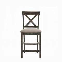 Contemporary Counter Height Chairs Set of 2 Upholstered Seat X-Back Classic Gray Finish Wooden Dining Furniture