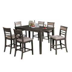 7pc Counter Height Dining Table Set 1x Table 6x Chairs Transitional Style Weathered Gray And Beige Finish Padded Cushion Slat Back Chairs