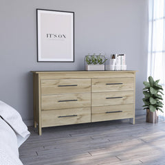 Museum 6 Drawer Double Dresser, Four Legs, Superior Top -Light Oak / White