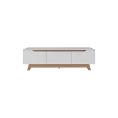 Ares Tv Stand, Two Doors Modern Entertainment Center, Open Shelves And Cable Management, White/ Natural Oak