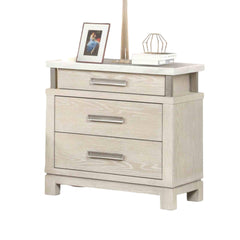 Transitional Style 1pc Nightstand Metal Handles Marble Top UV-Stained Bottom Drawer Ball Bearing Glide Weathered Gray Finish Bedroom Furniture