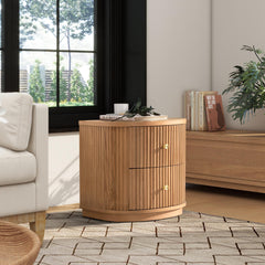 Chronos 24" 2-Drawer Storage Side Table, Natural Brown Beech Wood