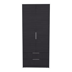 Vertex Armoire Double Doors, Two Drawes, Hanging Rod An Interior Shleves, Wardrobe, Black