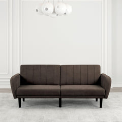 Clytemnestra Sofa Brown Color Converts into Bed Tufted Fabric Iron Leg Back Support 1pc Sofa Pocket Coil