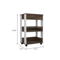 Millennium Kitchen Cart, Three Shelves, Four Casters -White / Dark Walnut