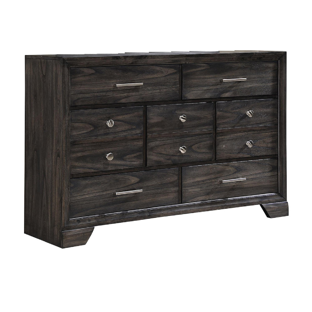 1pc Contemporary Dark Wood Grain Finish Metal Knobs Storage Drawers Dresser Wooden Gray