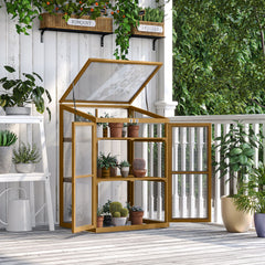 Wooden Cold Frame Greenhouse Small Mini Planter Box, 30" L x 24" W x 44" H, Brown