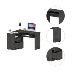 Iphigenia L-Shaped Desk, Keyboard Tray, Two Drawers, Single Open Shelf -Smokey Oak
