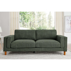 Corduroy Upholstered Square Arm Sofa with Wooden Legs