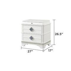 Aeneas Modern Style 2-Drawer Night stand Made with Wood, Hidden Jewelry Drawer and Crystal Accents in White