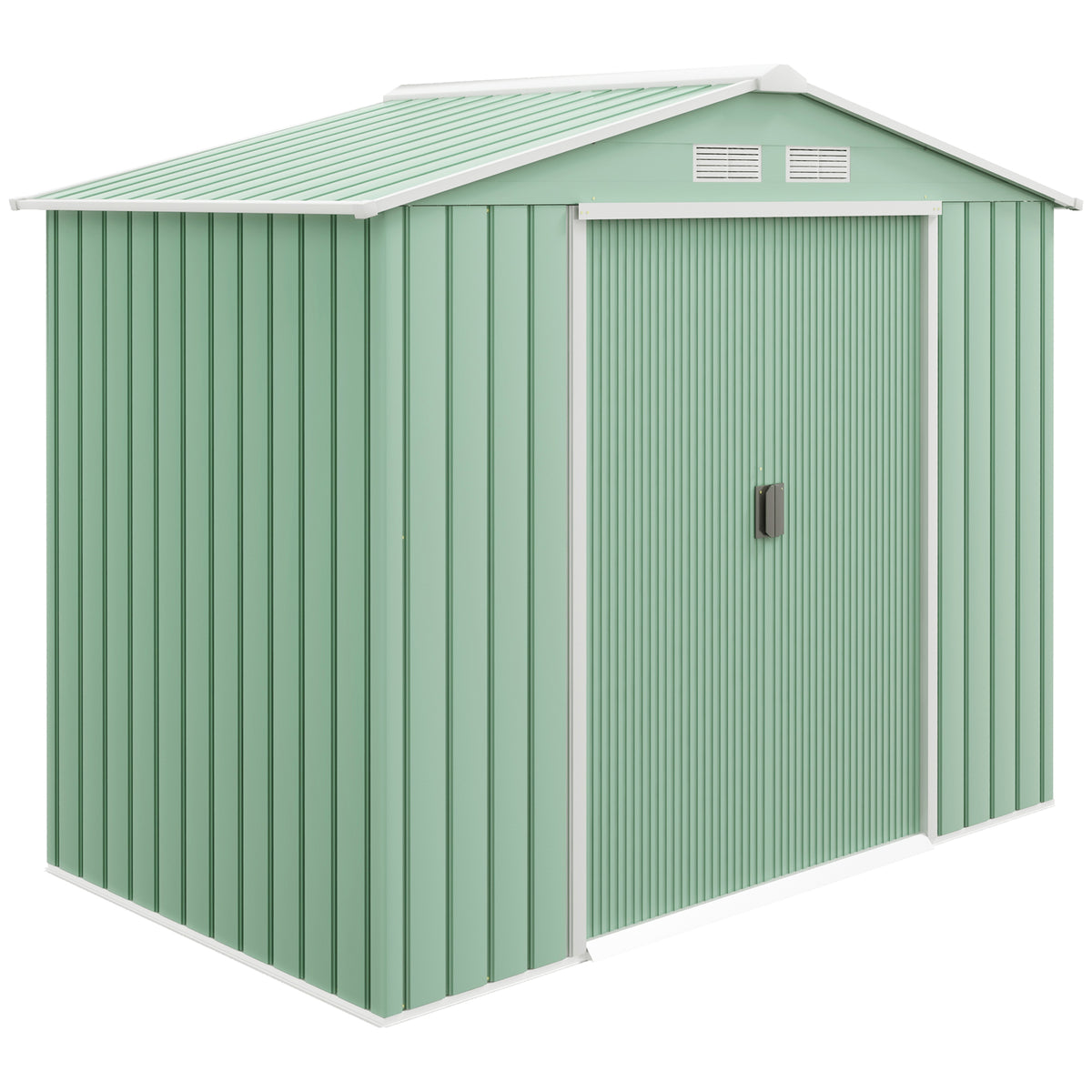 7' x 4' Outdoor Storage Shed, Garden Tool House w/ Foundation Kit Vents & Sliding Doors for Backyard Patio, Light Green
