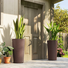 29 Inch Outdoor Planter, Set of 2 Plastic Flower Pots, Weather and UV Resistant Stackable Large Planters, Brown