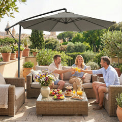 10 ft Offset Patio Umbrella with Cover, Hanging Cantilever Umbrella with 360° Rotation, Crank Handle, Tilt, Gray