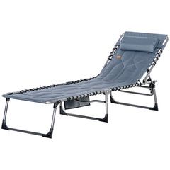 Padded Folding Chaise Lounge Chair, Outdoor 6-Level Reclining Camping Tanning Chair with Headrest for Beach, Yard, Patio, Pool, Gray