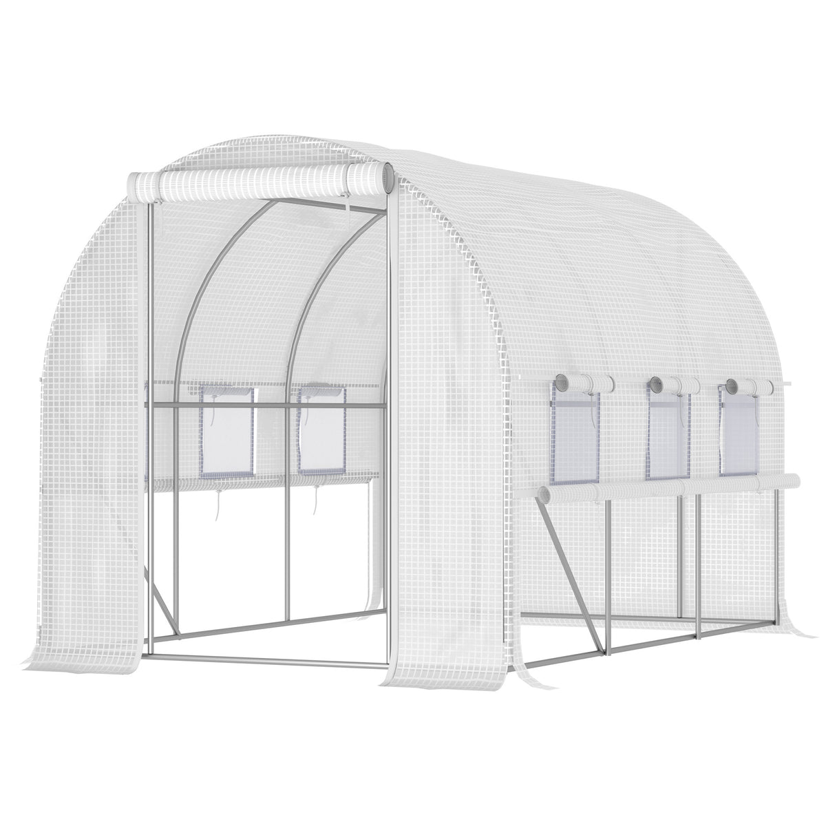 9.7' x 6.5' x 6.5' Walk-in Tunnel Greenhouse, Outdoor Green House with Anti-Tear PE Cover, Zipper Doors and Mesh Windows, White