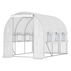 9.7' x 6.5' x 6.5' Walk-in Tunnel Greenhouse, Outdoor Green House with Anti-Tear PE Cover, Zipper Doors and Mesh Windows, White