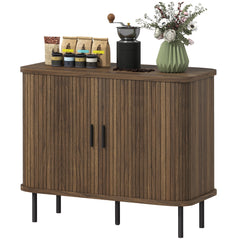 35.4" Sideboard Buffet Cabinet with Storage, Nordic Coffee Bar Cabinet with Slatted Tambour Doors and Metal Legs, Walnut