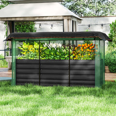 Galvanized Steel Planter Box with Crop Cage and Shade Cloth, Raised Garden Bed for Flowers, Veggies and Herbs, Dark Gray