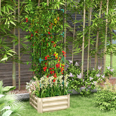 Galvanized Planter Box, 24" x 24" x 73.5" Raised Garden Bed with Tomato Cage for Climbing Vines, Cream