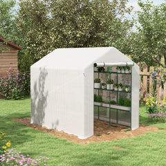 Outdoor Walk-in Greenhouse with Roll-up Zipper Door, 18 Shelves, PE Cover, 95.25" x 70.75" x 82.75", White