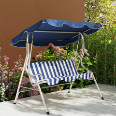 3-Person Porch Swing with Canopy, Patio Swing Chair, Outdoor Canopy Swing Bench with Adjustable Shade, Cushion and Steel Frame, Dark Blue & White Striped