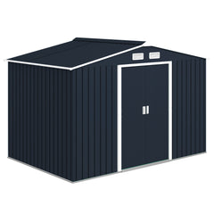 9' x 6' Outdoor Storage Shed, Garden Tool Metal Shed with Foundation Kit, Double Lockable Door, Air Vents and Sloping Roof, for Backyard, Patio, Lawn, Dark Gray