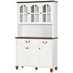 Kitchen Buffet with Hutch 6 Door 2 Drawer Adjustable Shelves, White
