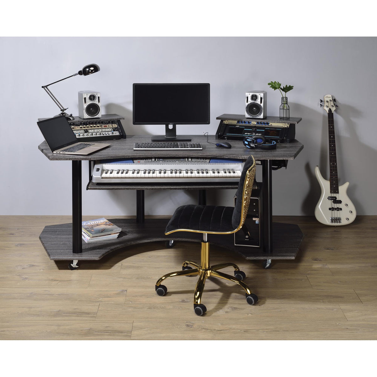 71" Eleazar Black Oak Finish Music Recording Studio Desk