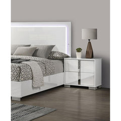 Contemporary Classic White Bedside Table Bedroom Furniture 1pc Nightstand Chrome Legs Handles