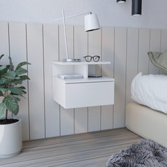 Cosmos Floating Nightstand , End Table, Side Table Drawer, Open Top Shelves -White