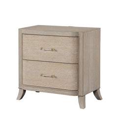 Transitional Style 1pc Nightstand Curved Edges USB Port French And English Dovetail Drawers Acrylic Handles Natural Oak Finish Bedroom Furniture