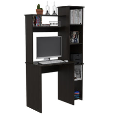Desk, Five Shelves, Two Superior Shelves, Black