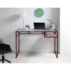 Star Glass Top & Red Finish Writing Desk