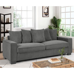 Odysseus Corduroy Sofa with 5 Matching Toss Pillows, Sleek Design, Spacious and Comfortable 3 Seater Couch for Modern Living Room, Large, Grey