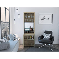 Harmony Bar Cabinet, Two Shelves, Five Built-in Wine Rack, Double Door -Light Oak