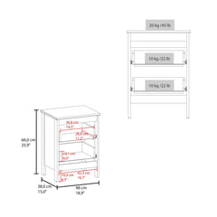 Jason Nightstand Two Drawer And Open Shelf, Modern Bedside Table, White