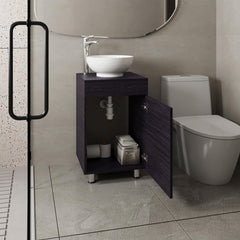 Aegisthus 18" Wide Free Standing One Door Vanity, With Vessel Porcelain Sink, Bathroom Storage, Black