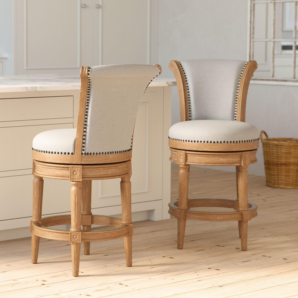 Sanctuary Wood Counter-Height Swivel Barstool with High-Back, Weathered Natural, 1PC
